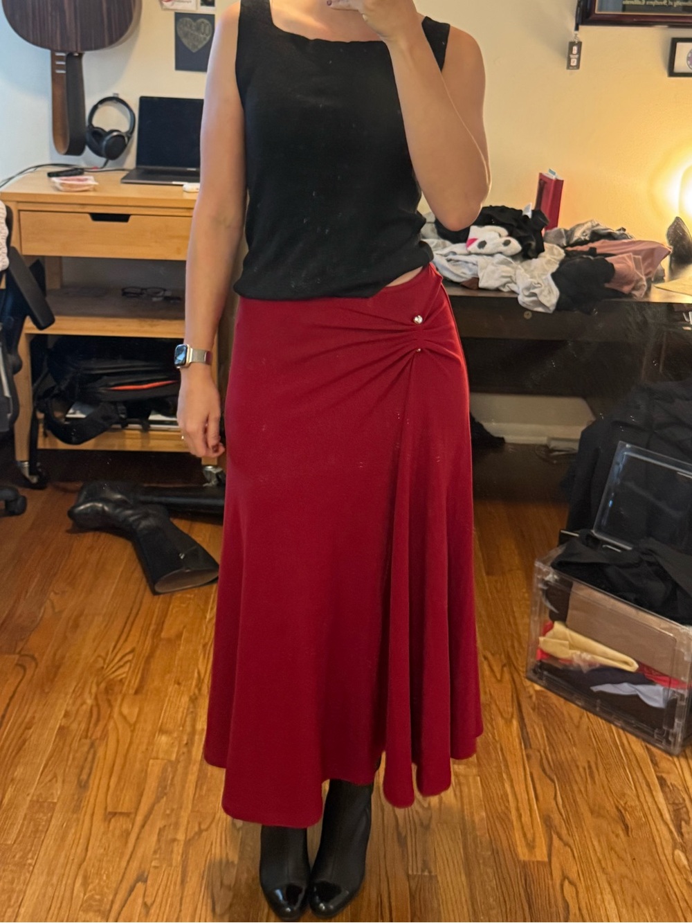 Fabrique x Sophie Azar Red Draped Midi Skirt medium silver detail like new